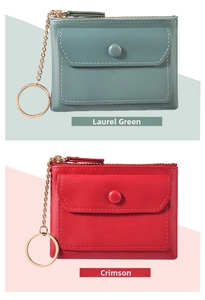 Laurel Green and Crimson leather mini purses with snap pocket and gold keychains