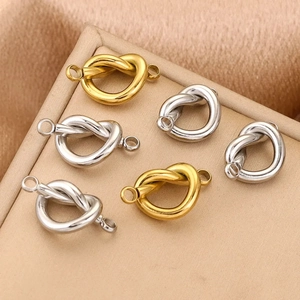 Gold and silver heart-shaped knot connector charms for DIY jewelry and necklaces