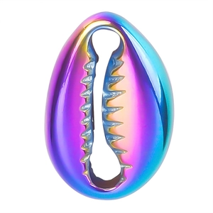 Macro detail of rainbow shell pendant with gradient metallic finish for DIY jewelry