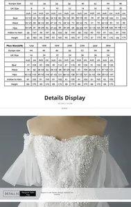 Detailed size chart for wedding dresses featuring US and EU sizes and measurements