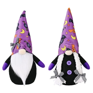 Halloween purple faceless gnome dolls with bat and moon patterns on hats, set of two