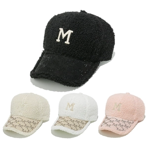 Women Sherpa Fleece Baseball Cap With Sparkling Letter M Rhinestone Winter Warm Chic Plush Hat