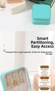 Internal layout of portable PU leather jewelry box with necklace hooks and ring slots