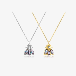 925 Sterling Silver Bee Pendant Necklace For Women Colorful Zirconia Animal Style Fashion Clavicle Chain Jewelry Gift