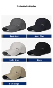 Detailed grid view of sport baseball caps in five neutral colors with side logo