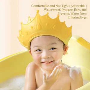 Baby Shower Cap Adjustable Waterproof Shampoo Shield Ear Protection Infants Toddlers Crown Cartoon Bathing Accessory
