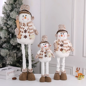 Three-piece set of cute brown knitted Christmas snowmen with long telescopic legs