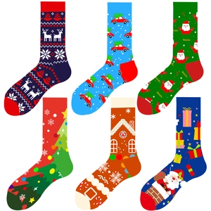 Chaussettes de Noël Mi-Bas Mélange de Coton Père Noël Renne Sapin de Noël Motif Antidérapant Chaussettes Casual Unisex