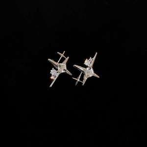 Starburst Stud Earrings Copper Rhinestone With 925 Sterling Silver Earring Post Four Pointed Star Elegant Jewelry For Women