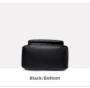 Macro shot of black pebbled leather backpack bottom with rectangular base structure