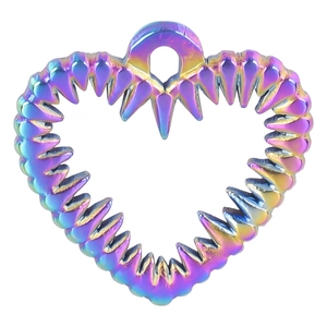 Rainbow heart pendant necklace in stainless steel with unique spike edges and gold chain