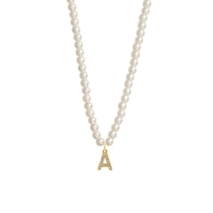 Initial Letter Pendant Necklace Imitation Artificial Pearl Gold Plated With White Zirconia For Women Elegant Fashion Jewelry