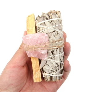 Sage bundle with Palo Santo stick and Rose Quartz crystal for yoga meditation cleansing