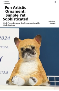 Close-up of a resin pug figurine showing realistic fur texture and warm brown finish