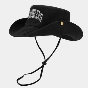 Chapeau Bob À Bord Large Coton Broderie Los Angeles Boonie Protection Solaire Extérieure Avec Corde Coupe-Vent Cowboy