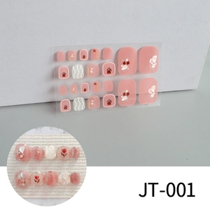 Detail of JT-001 toenail stickers featuring pink tulips, waves, and gold foil patterns