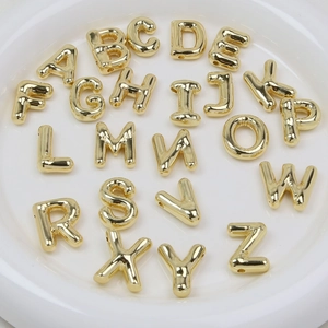 Golden 18k brass bubble balloon style A-Z alphabet charms set for DIY necklaces