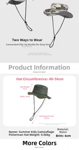 Detailed size specifications for kids camouflage sun hat with 48-56cm circumference