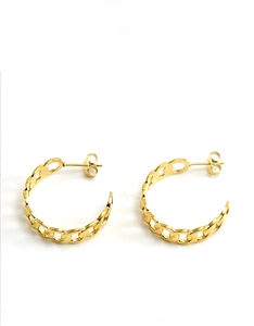 Detailed macro shot of 18k gold interlocking chain earrings with polished finish