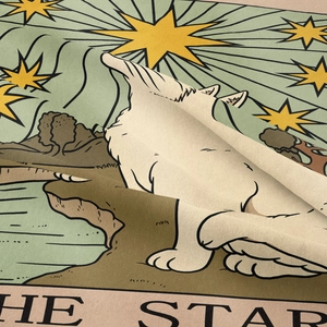Close-up detail of soft velvet texture and The Star tarot print on wall tapestry