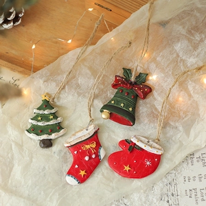 Retro Christmas resin ornaments set with tree, sock, bell, and glove shapes for decor