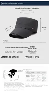 Größentabelle für dunkelgraue Flatcap mit 8,5cm Krempe und 56-60cm Kopfumfang