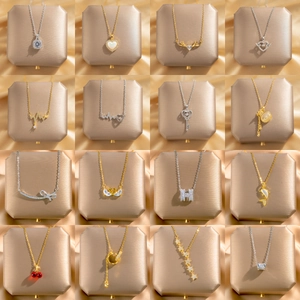 Collection of chic titanium steel necklaces with zircon pendants in gold and silver