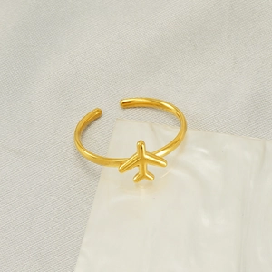 Anello aereo minimalista in acciaio inossidabile placcato oro 18k regolabile da donna