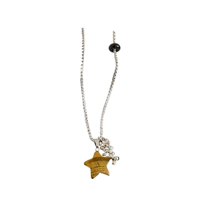 Vintage stainless steel beaded necklace with a tiger eye star pendant and silver charms