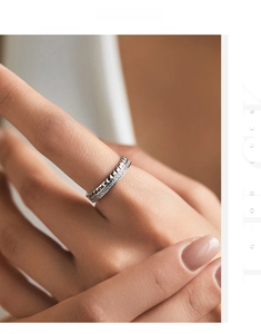 Detail showing S925 sterling silver stacked ring with pyramid studs and pavé zircons