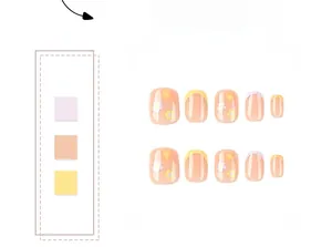 Faux ongles courts avec french manucure macaron et motifs floraux délicats