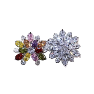Luxury double-layer sunflower stud earrings with marquise-cut zircons in colorful and clear