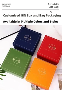 Top view of premium gift boxes in four colors with elegant golden foil lettering