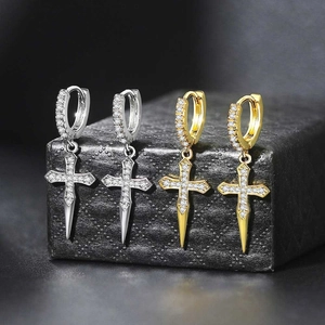 Cross hoop earrings in gold and silver finish with sparkling cubic zirconia stones