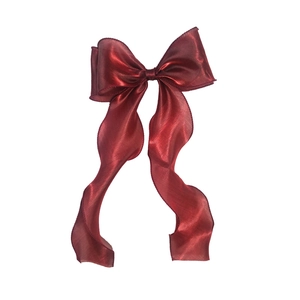Elegant deep red mermaid pearlescent satin bow hair clip with long flowing ribbons