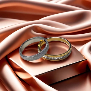 Matching titanium steel open rings with frosted stardust finish and cubic zirconia inlay