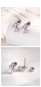 Detail of pink zircon ice cream earring with secure silver screw-back closure