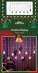 Detail view of 3m Christmas curtain lights with snowman and star pendants measurements