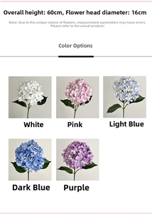Detailed dimensions of 3D printed hydrangea artificial flower with five color options