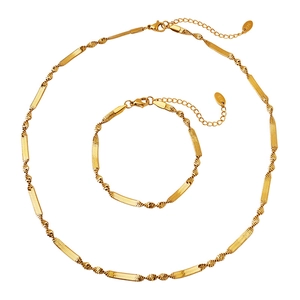 K18 gold stainless steel jewelry set featuring flat blade and twisted link chain design
