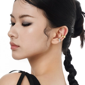 Ear cuff irregolari in argento s925 finitura oro e argento per orecchie senza buco