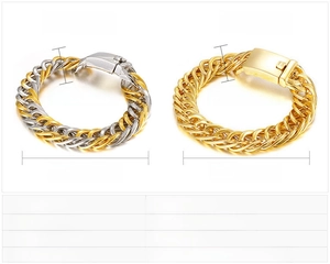 Detailed size chart showing length, width and weight of 14mm stainless steel Cuban bracelets