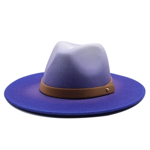 Classic wide brim fedora hat featuring a purple to white gradient ombré wool felt design