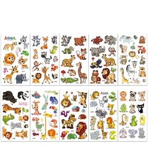 Waterproof cartoon animal temporary tattoos for kids featuring lion elephant and tiger designs