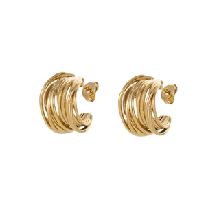 Chic multi-layer twisted gold stainless steel hoop earrings with a metallic finish