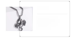 Detailed view of punk dragon pendant in 316 stainless steel showing 46x38mm dimensions
