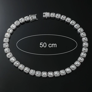 Hip hop silver square tennis necklace with sparkling cubic zirconia stones in 50cm length