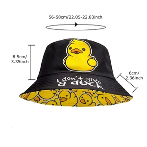 Reversible duck bucket hat with sun protection measurements for head circumference
