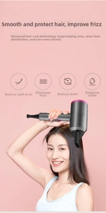 Mannequin utilisant un sèche-cheveux ionique gris pour brillance et anti-frisottis