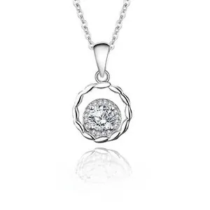 Macro shot of S925 silver necklace pendant with round cut diamond and braided pattern